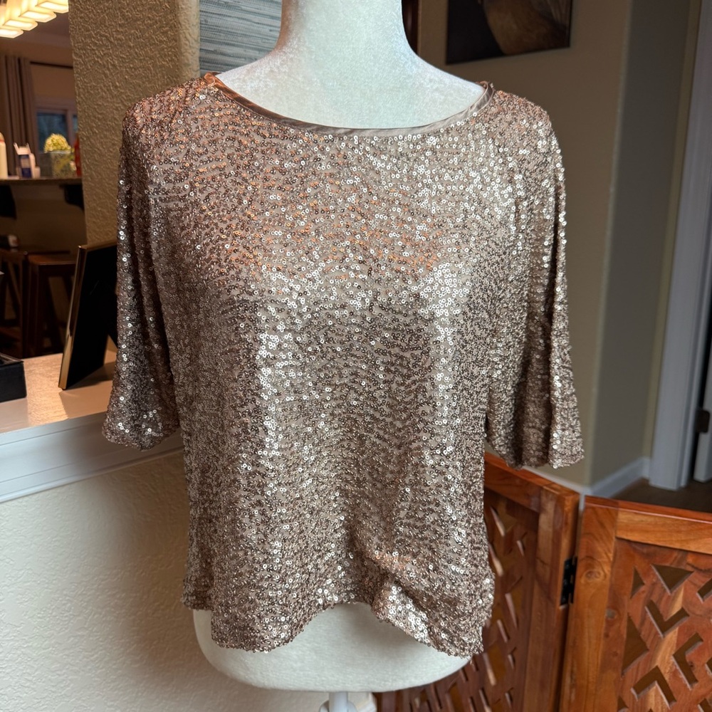 Rebecca Minkoff Gold Sequined Relaxed Fit Top Size M